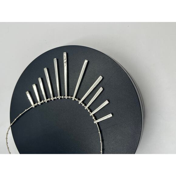 SM Designer Signed Mexico Sterling Silver 925 Spear Spike Bib Fringe Necklace - Picture 5 of 10